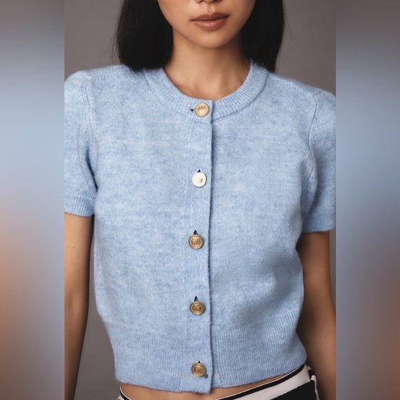 NWT! Anthropologie BABY BLUE Maeve Short-Sleeve Cardigan Sweater XXS 🟡 - Picture 3 of 4